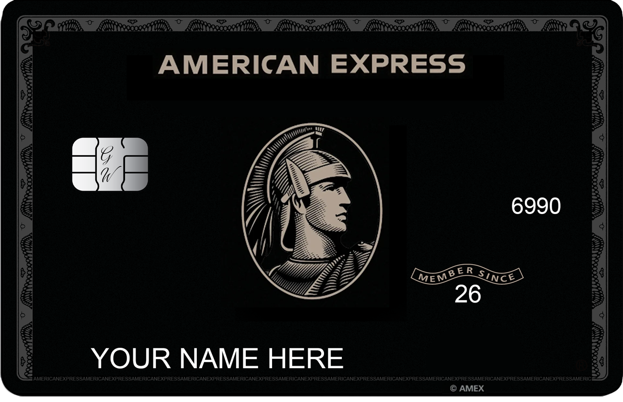 Black Centurion metal AMEX card by Premier Metal Cards
