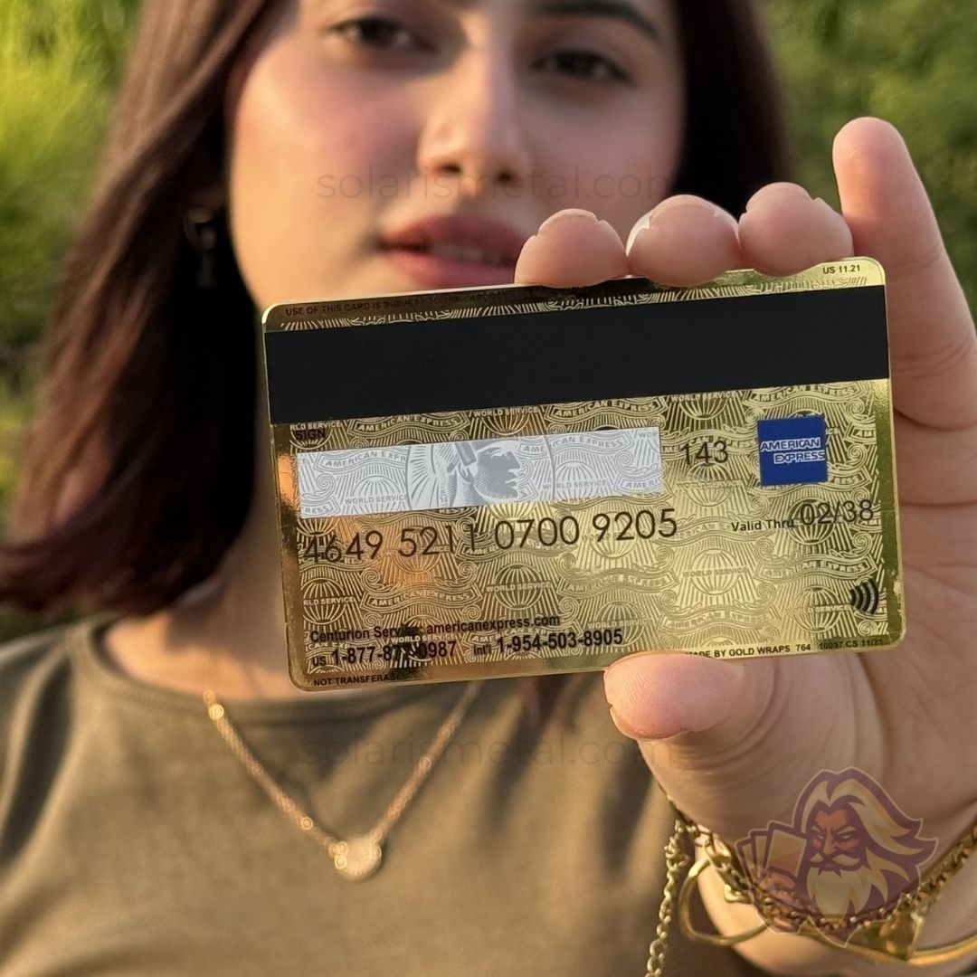 24K Gold American Express–design Solaris metal card, back view