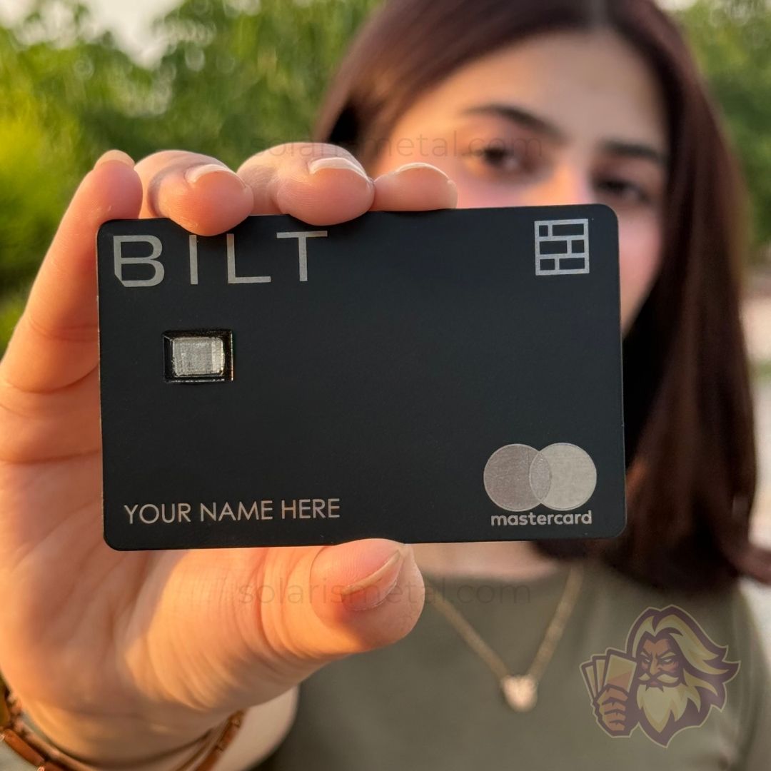 Solaris metal card inspired by the Bilt Rewards card, front view