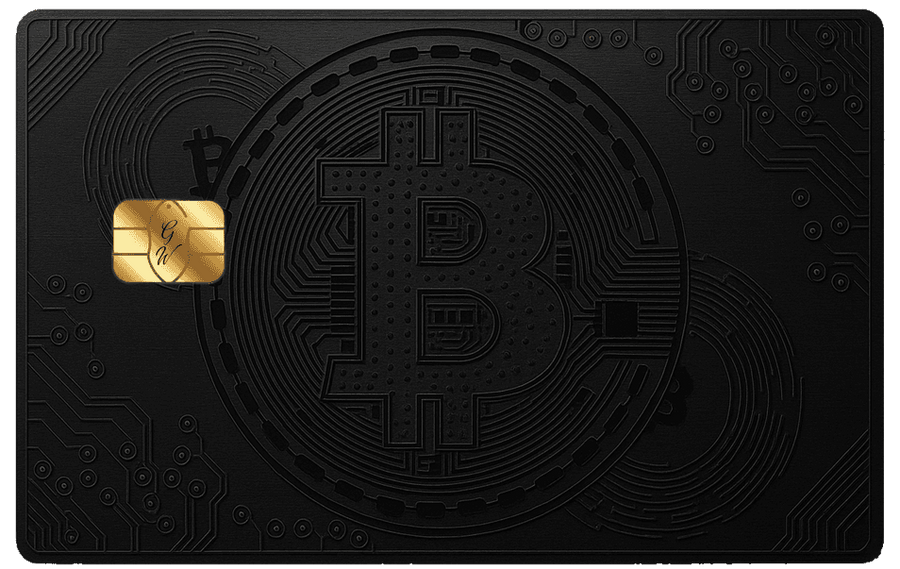 Black Bitcoin metal card by Gold Wraps, premium black stainless steel crypto card