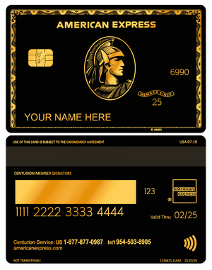 Premium black metal AMX card with sophisticated gold accents