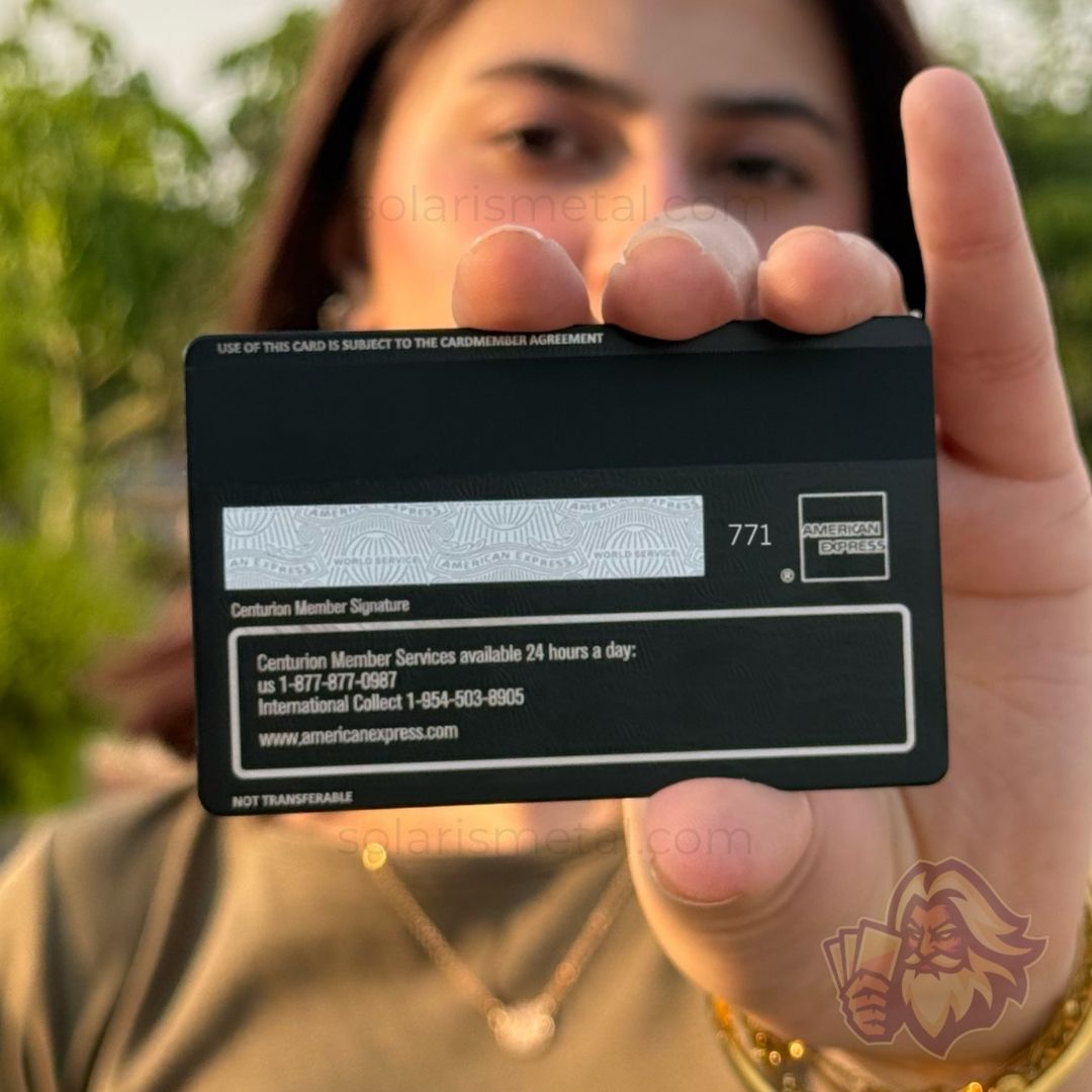Matte-black Solaris metal business-style card, back view (alternate)