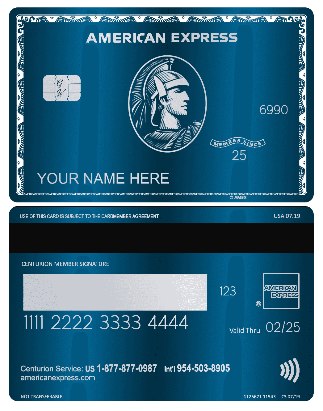 Premium blue AMX metal card with sleek modern design