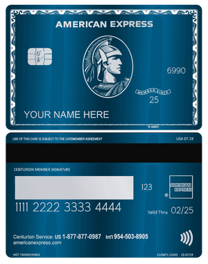 Premium blue AMX metal card with sleek modern design