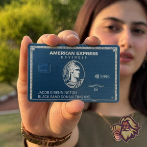 Blue American Express–design Solaris metal card, front view