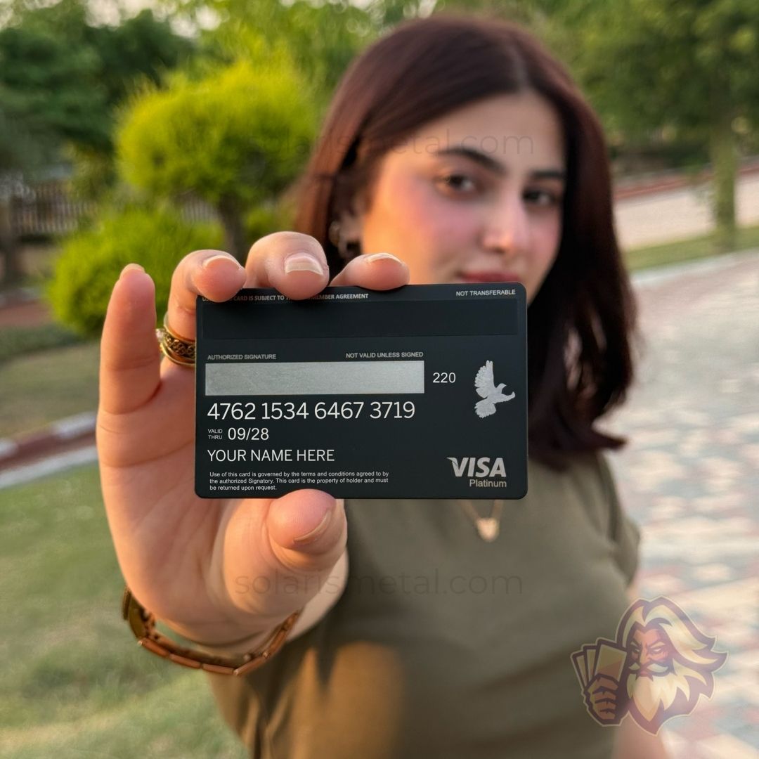 Solaris metal card inspired by the Bank of America card, back view