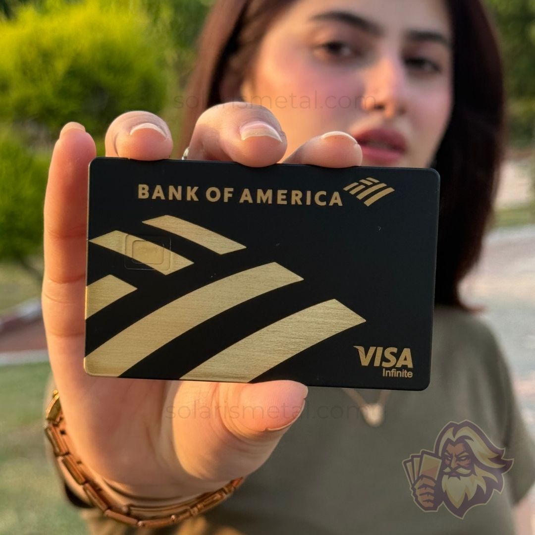 Black-and-gold Bank of America–inspired Solaris metal card, front view