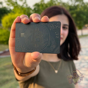 Bitcoin matte-black Solaris metal card, front view
