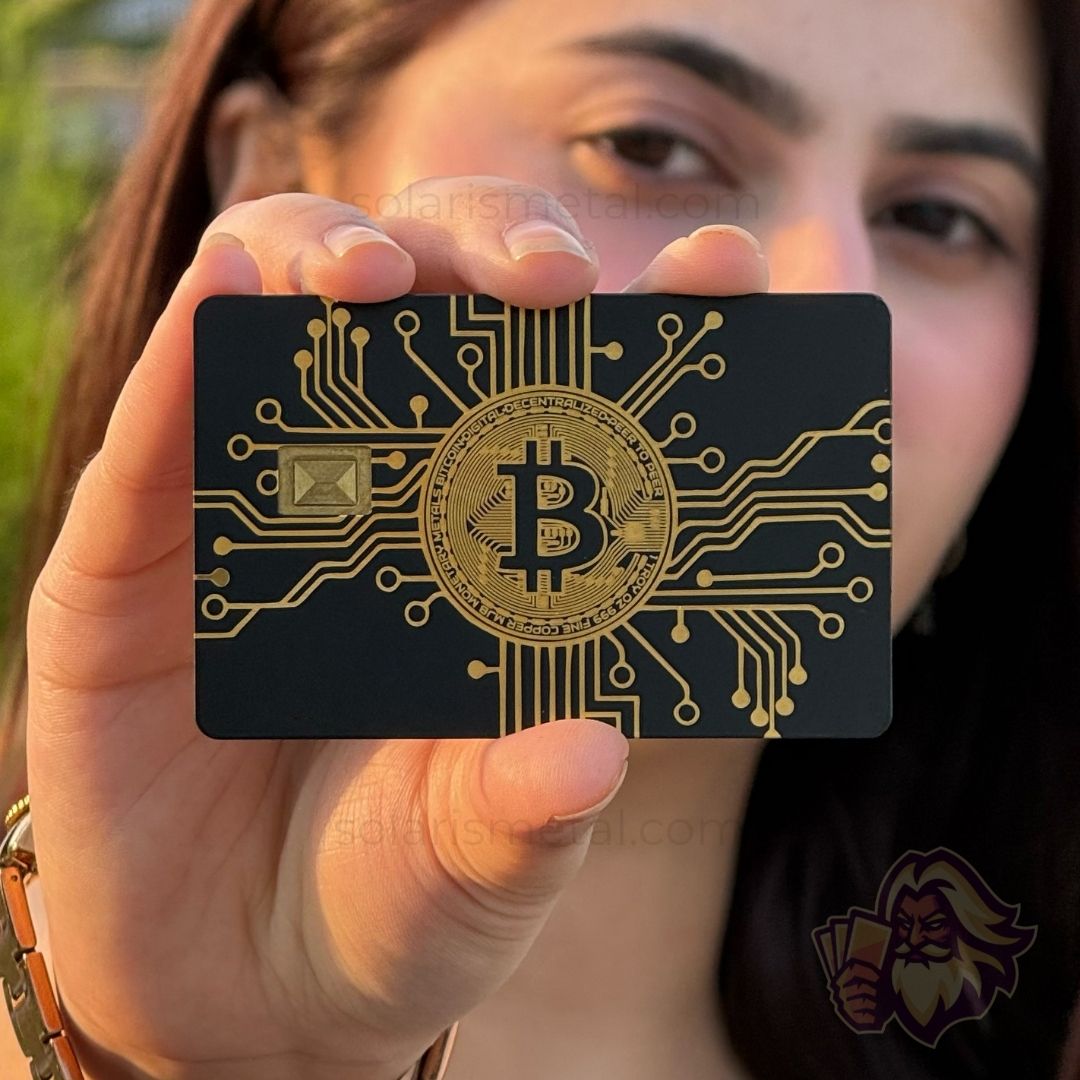 Bitcoin minimalist Solaris metal card, front view