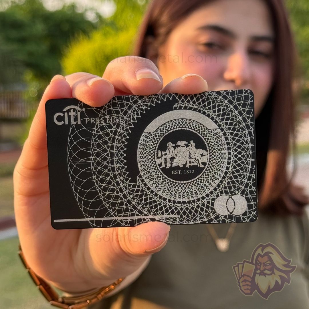 Solaris metal card inspired by the Citi card design, front view
