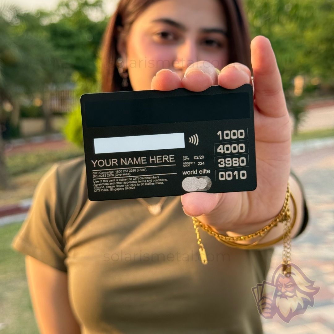 Solaris metal card inspired by the Citi card design, back view