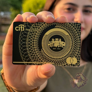 Black-and-gold Citi-inspired Solaris metal card, front view