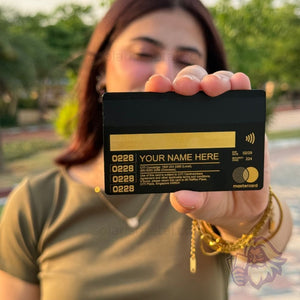 Black-and-gold Citi-inspired Solaris metal card, back view