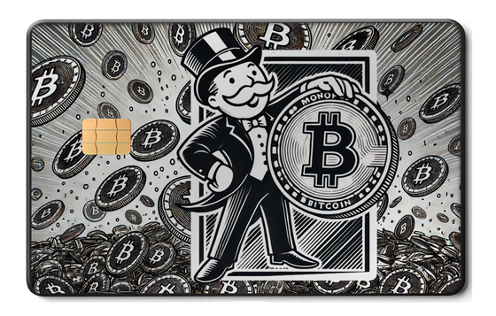 Crypto Monopoly metal card by Gold Wraps, stainless steel crypto-themed design