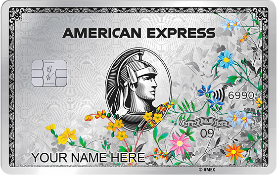 Flowers Platinum AMEX metal card by Gold Wraps, platinum stainless steel with floral design
