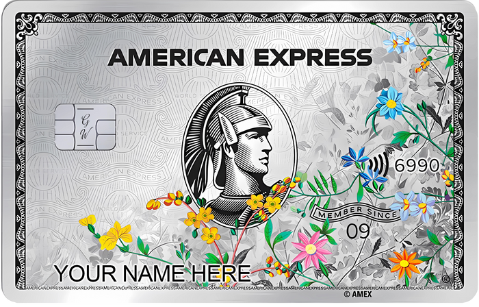 Flowers Platinum AMEX metal card by Gold Wraps, platinum stainless steel with floral design
