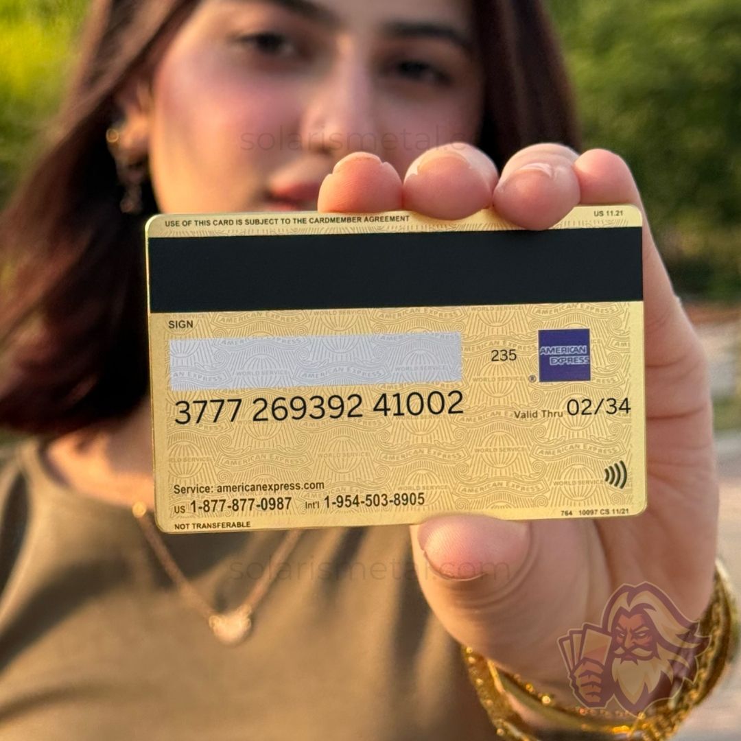 Gold American Express–design Solaris metal card, back view