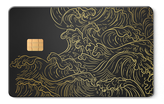 Hokusai Wave metal card by Gold Wraps, stainless steel with Japanese wave art