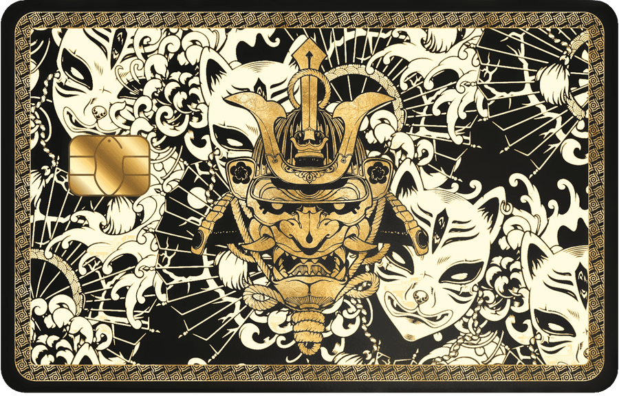 Japanese Samurai metal card by Gold Wraps, stainless steel with samurai warrior design