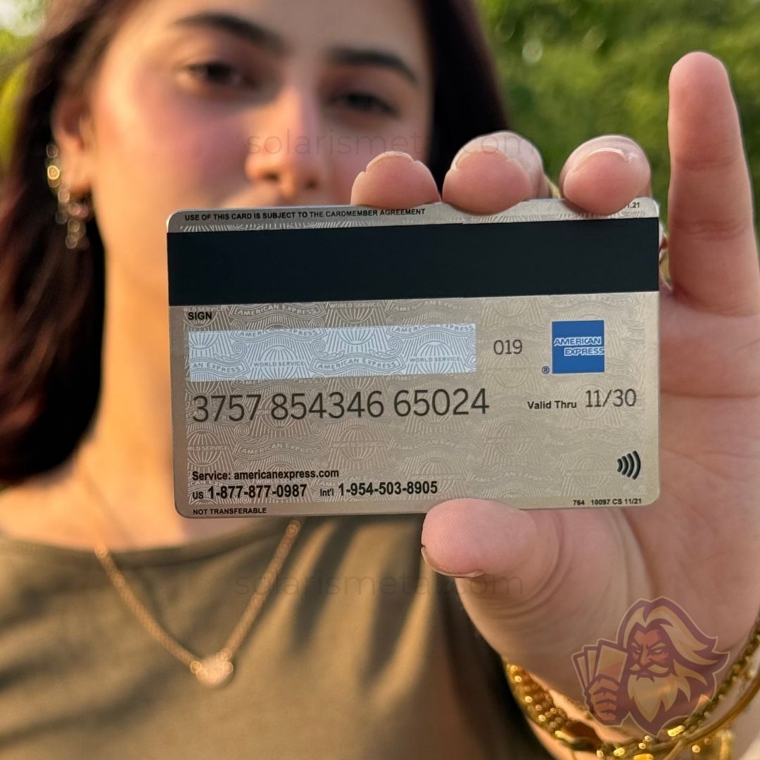 Platinum American Express–design Solaris metal card, back view
