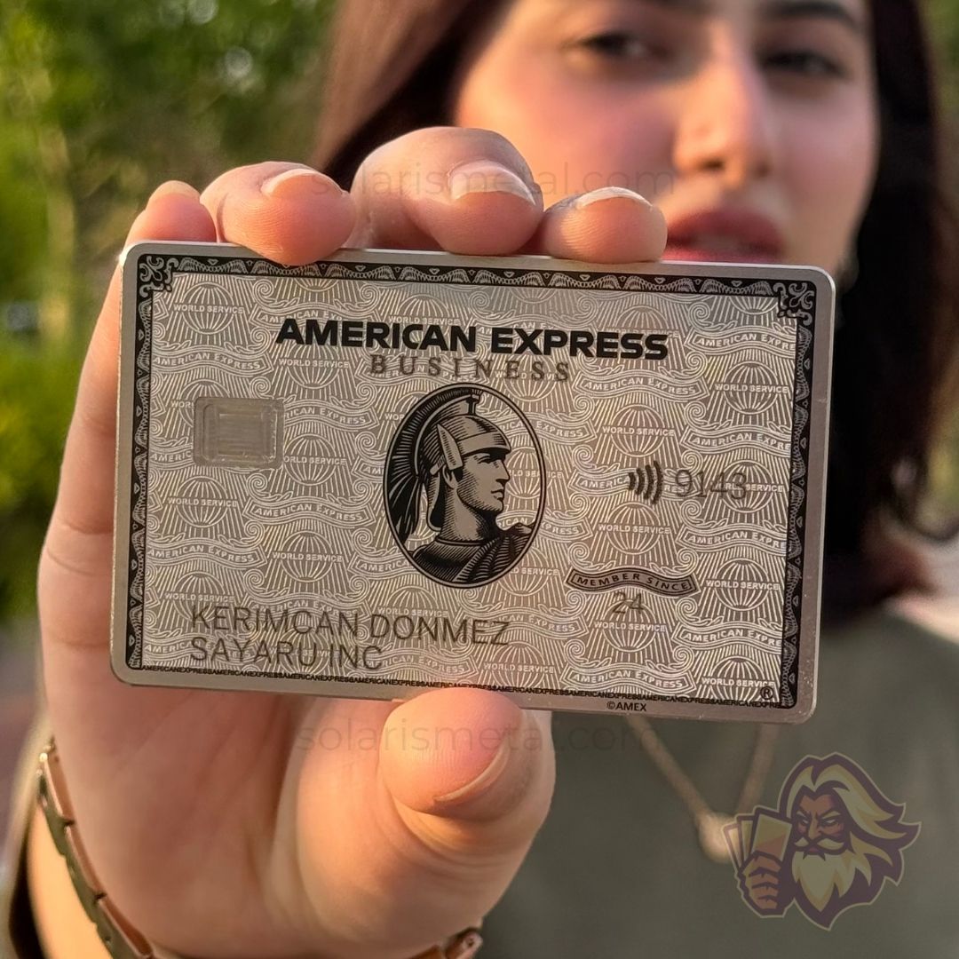 Platinum-finish Solaris metal business-style card, front view