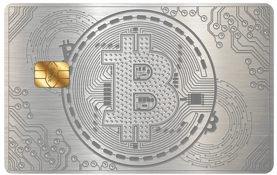 Silver Bitcoin metal card by Gold Wraps, premium silver stainless steel crypto card