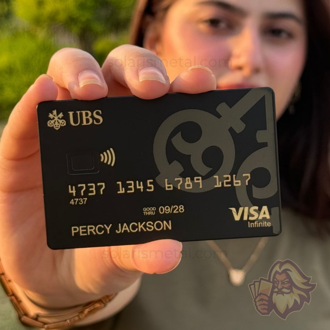 Solaris metal card inspired by the UBS card, front view