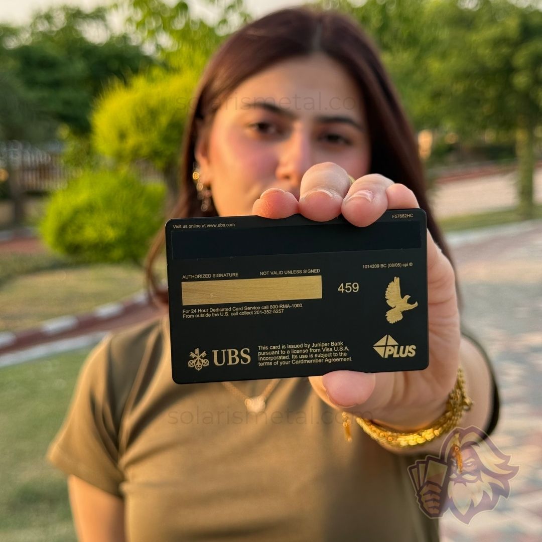 Solaris metal card inspired by the UBS card, back view